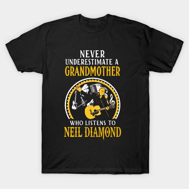 Never Underestimate Grandmother Listens To Diamond T-Shirt by  ABHDArts